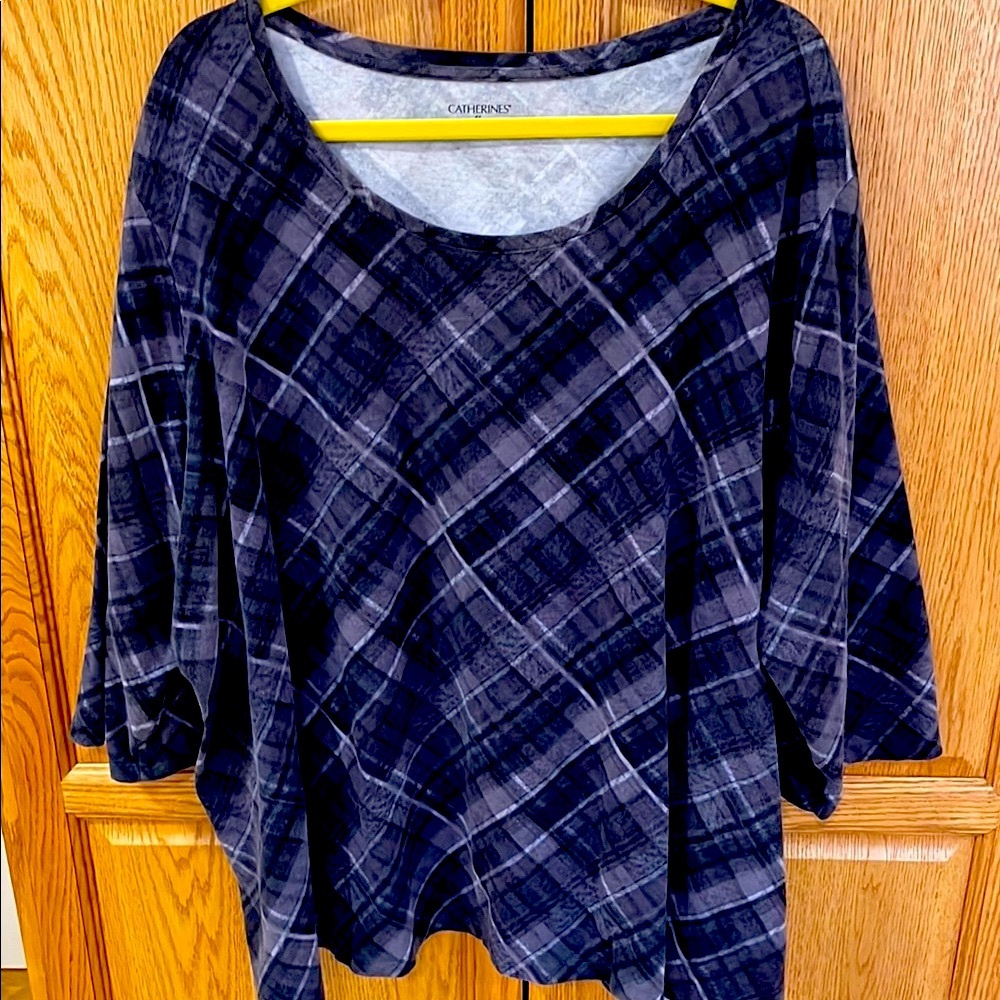 Catherines Women's Plaid Top - Black and Gray